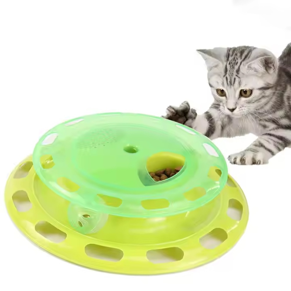 Turntable Toy For Cats- Green, Great For Playtime, Non Skid Base, Jingle Ball